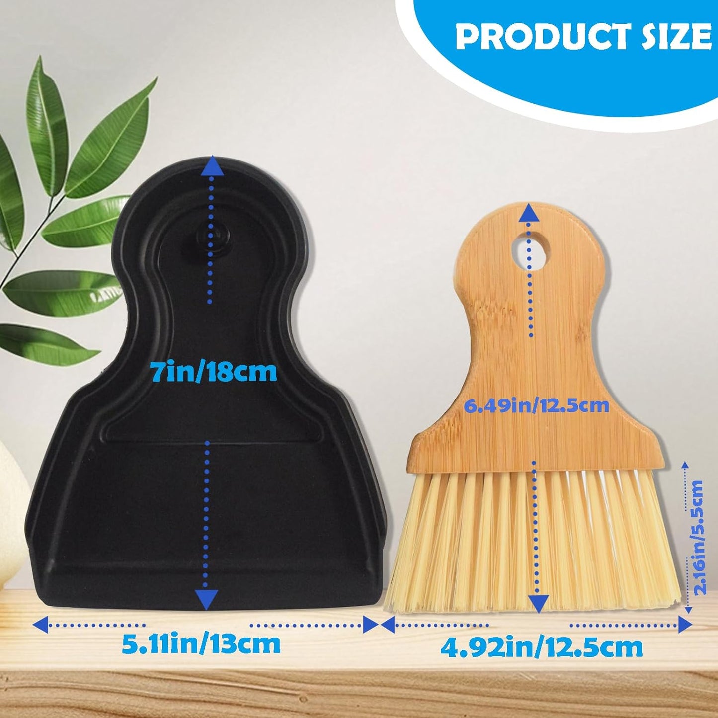 Mini Broom and Dustpan Set Portable Hand Broom with Bamboo Handle Small Crumb Sweeper for Home, Bathroom, Kitchen, Car Interior, Office, Pet Areas (White)