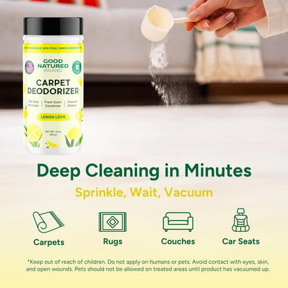 Good Natured Brand | Carpet Deodorizer & Freshener Powder | 31 oz Pet Odor Eliminator for Strong Odor & Pet Urine | Fresh Natural Lemon Scent | Safe for Homes with Pets