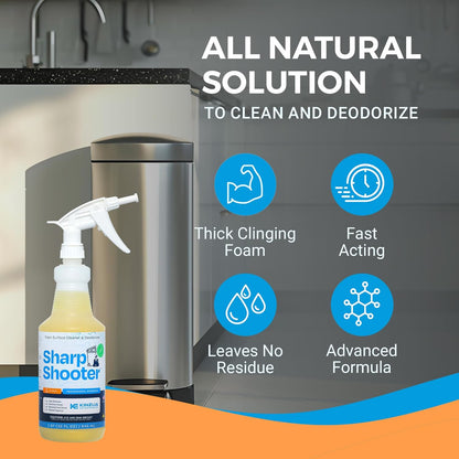 Sharpshooter, Heavy-Duty Trash Can Odor Eliminator & Degreaser, Garbage Surface Cleaner and Deodorizer Foam, Professional-Grade, Fresh Citrus Scent, 32 oz