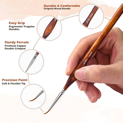 Golden Maple Detail Paint Brushes Set 10pcs Miniature Brushes for Fine Detailing & Art Painting - Acrylic, Watercolor, Oil, Models