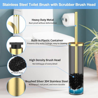 Stainless Steel Toilet Brush and Holder Set Oil Rubbed Matte Black Heavy Duty Toilet Bowl Brush with Long Handle for Bathroom and Farmhouse
