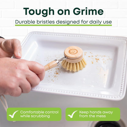 Tieralia Bamboo Dish Brush Gift Set – 5-Piece Kitchen Cleaning Set with Bottle Brush, Round Scrub Brush, Palm Brush & 2 Plant-Based Sponges | Wooden Handle Cleaning Tools for Dishes & Surfaces