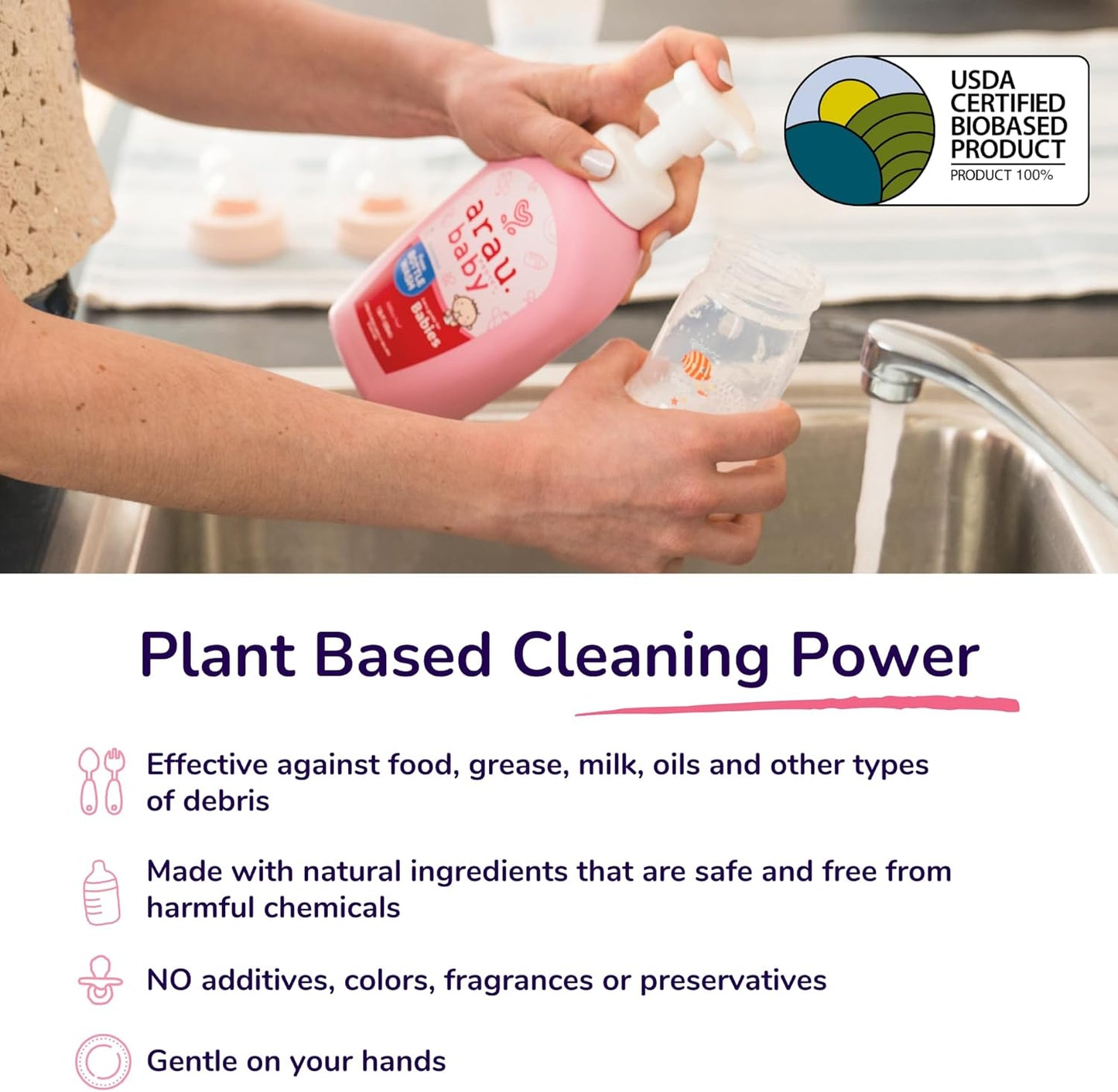 Arau Baby Unscented Foam Bottle Wash Refill, Natural Plant Based Baby Bottle & Dish Soap, No Artificial Fragrance or Additives, Gentle for Washing Bottles, Pacifiers and Toys, Easy Rinse, 15.21 Fl Oz