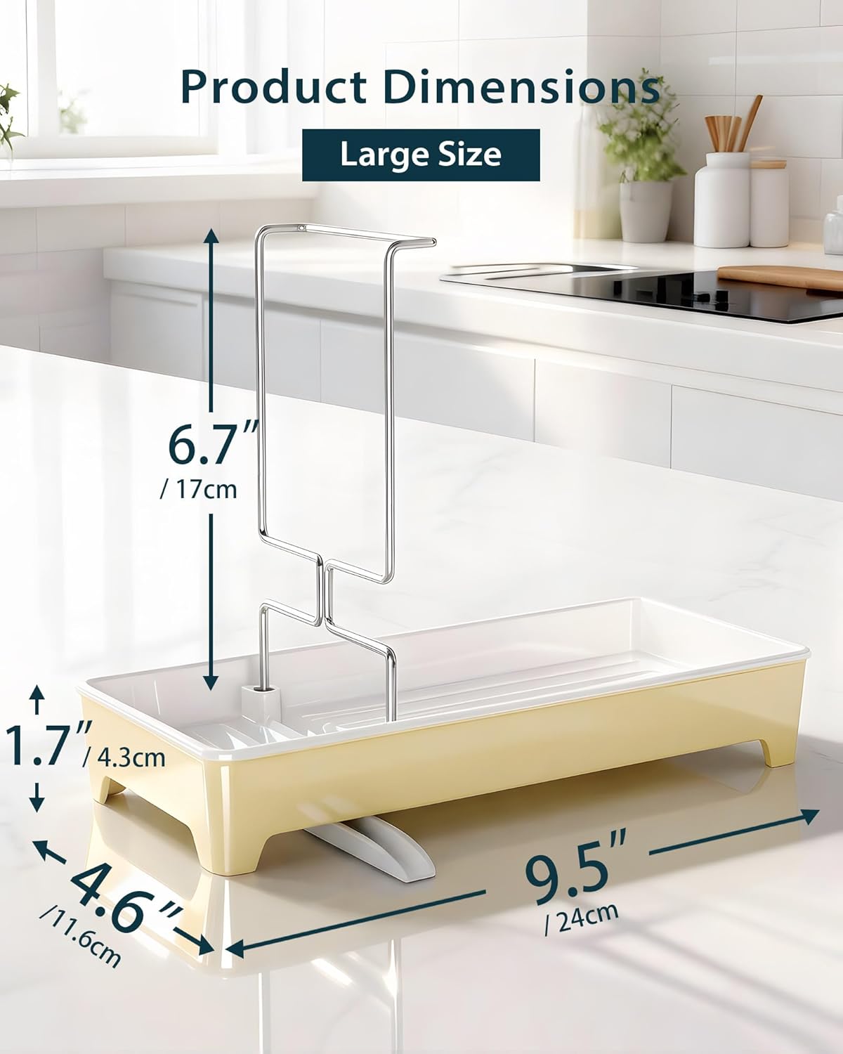 Minimalist Sink Caddy, Rustproof Sponge Holder for Kitchen Sink with 304 Stainless-Steel Brush Holder, Countertop Rack Organizer with Raised Ridges & Silicone Drain Tube (Mint Green, Large)