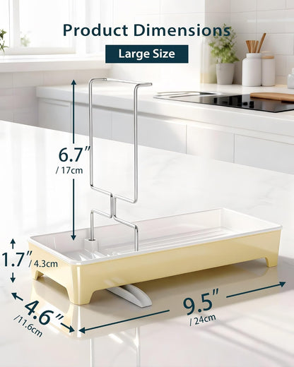Minimalist Sink Caddy, Rustproof Sponge Holder for Kitchen Sink with 304 Stainless-Steel Brush Holder, Countertop Rack Organizer with Raised Ridges & Silicone Drain Tube (Mint Green, Large)