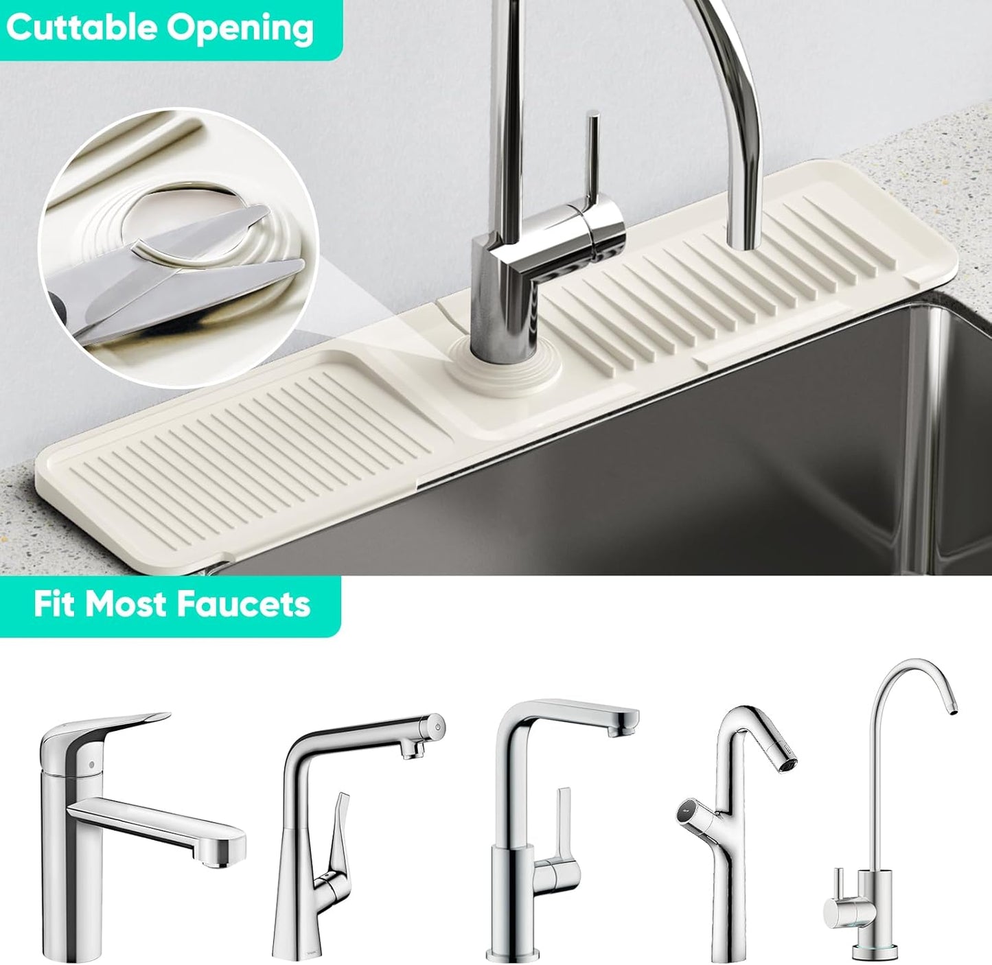 24 Inch Longer Faucet Mat for Kitchen Sink, 5° Slope Fast Self-draining, Kitchen Sink Splash Guard Silicone Sink Faucet Mat Splash Guard Kitchen Sink Area Tidy Splash Faucet Guard Draining Mat