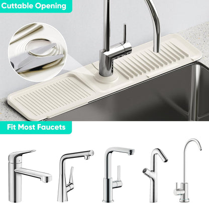 24 Inch Longer Faucet Mat for Kitchen Sink, 5° Slope Fast Self-draining, Kitchen Sink Splash Guard Silicone Sink Faucet Mat Splash Guard Kitchen Sink Area Tidy Splash Faucet Guard Draining Mat