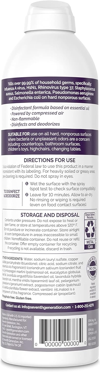 Seventh Generation Disinfecting Spray Cleaner Eucalyptus and Thyme Disinfectant 13.9 oz, Pack of 8