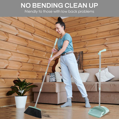 Broom and Dustpan Set for Home, 51-in Long Adjustable Handle Angle Broom and Dustpan Combo Set with Dust Pan Teeth to Clean Hair for Home Kitchen Office Lobby Floor Garden (Black&White)