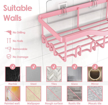 NESOMI Shower Caddy Adhesive Shower Organizer 7-Pack, Rustproof Stainless Steel Bathroom Shelves, Large Capacity No-Drill Rack Storage Accessories with Soap Dish Toothbrush Holder &24 Hooks Home Decor