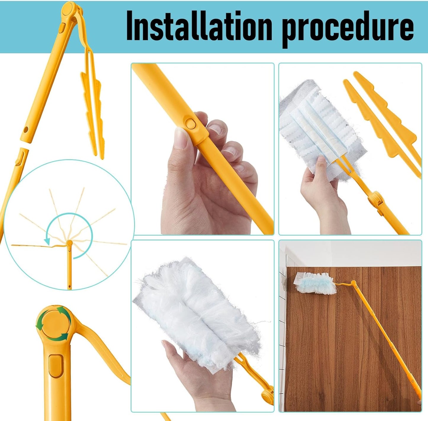 Colingmill 12 Pcs 3 ft Replacement Handles Compatible with Duster Refills, Extendable Long Extended Handle Only, Adjustable Length for Ceiling Fans, Blinds, Shelves, Windows (White)