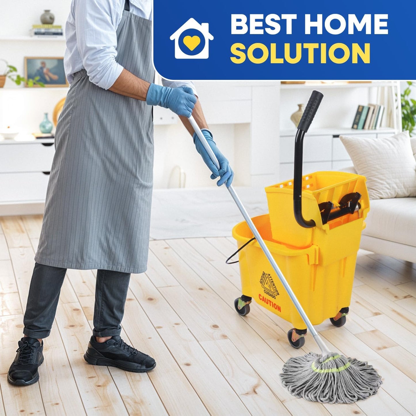 PLASTIC PRINCE Small Mop Bucket with Wringer on Wheels 5 Gallon, Heavy Duty Dual Chamber Mop Bucket Separate Dirty Water, Perfect for Household, 20 Quart Yellow