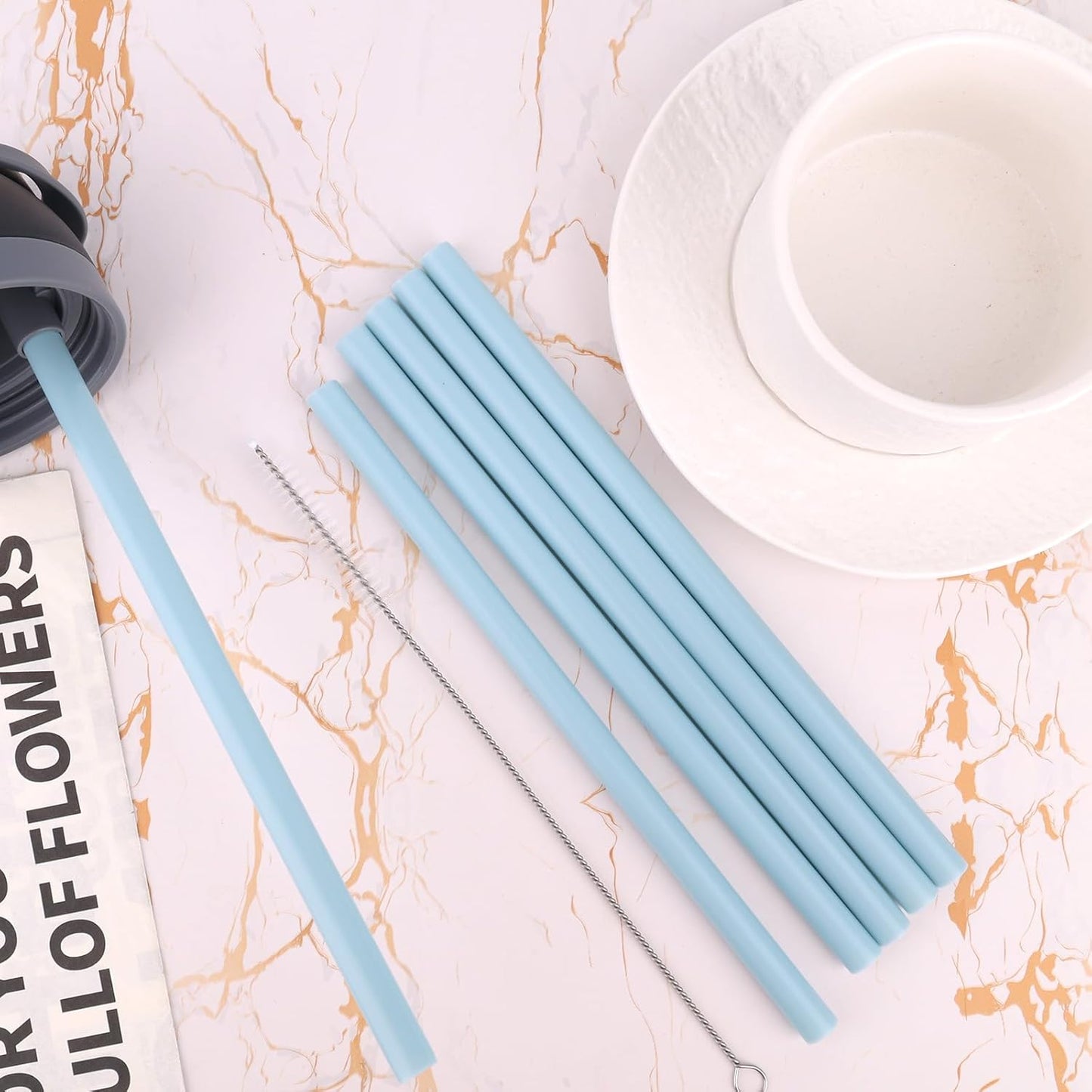6pcs Replacement Straws for Owala Freesip 24/32oz, Reusable Plastic Straws with Cleaning Brush Tumbler Accessories Parts for Owala Flip 24/32oz Stainless Steel Insulated Water Bottle