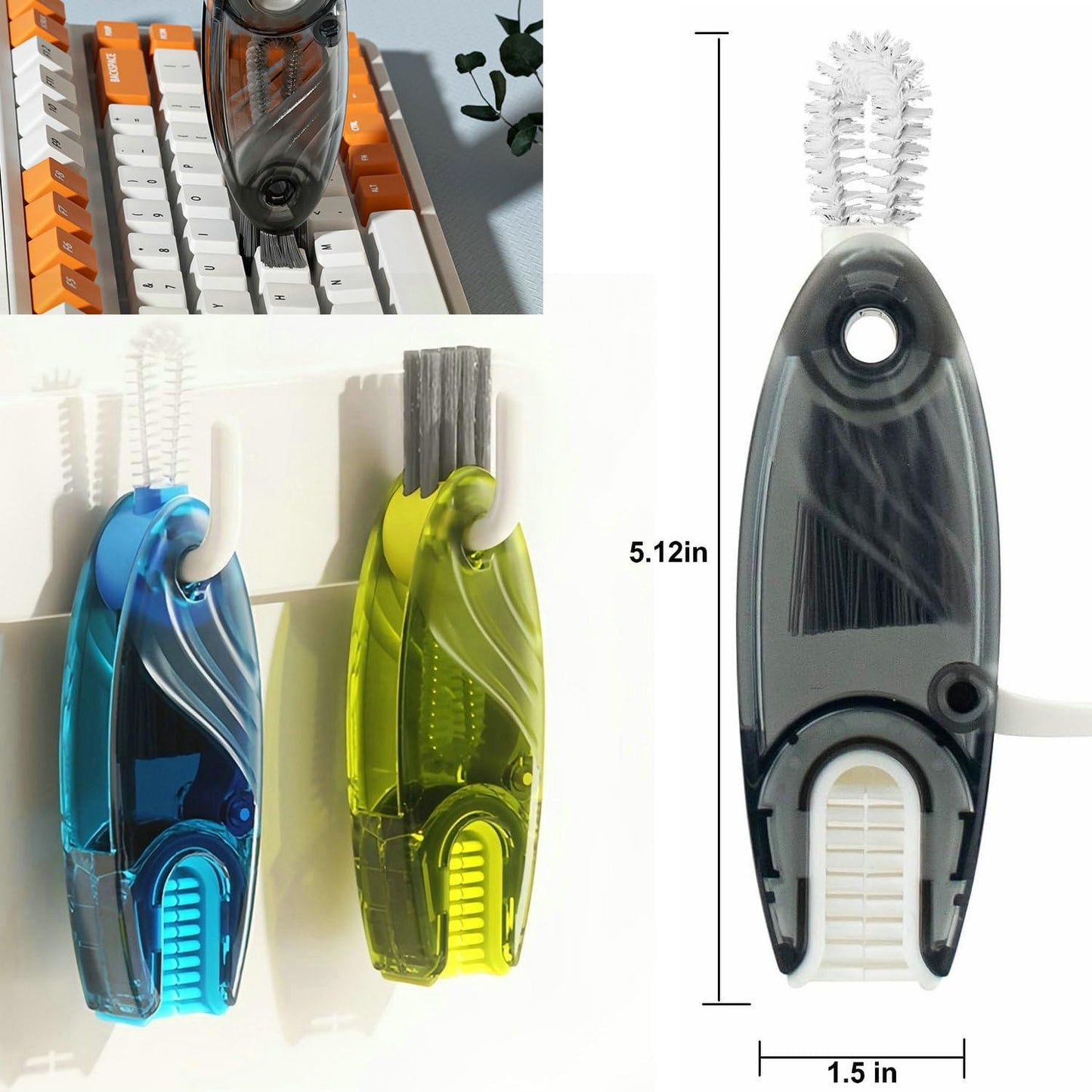 4 in 1 Cup Lid Cleaning Brush Set Multifunctional Bottle Brush Cleaner Tiny Bottle Cup Lid Brush Straw Cleaner Tools Mini Silicone Bottle Cup-Holder Cleaner with Hook Remover 1pc Bright Green