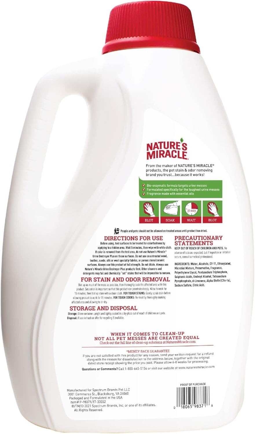 Nature's Miracle Urine Destroyer Plus for Dogs, Enzymatic Formula for Severe Dog Urine Stains, 32 oz