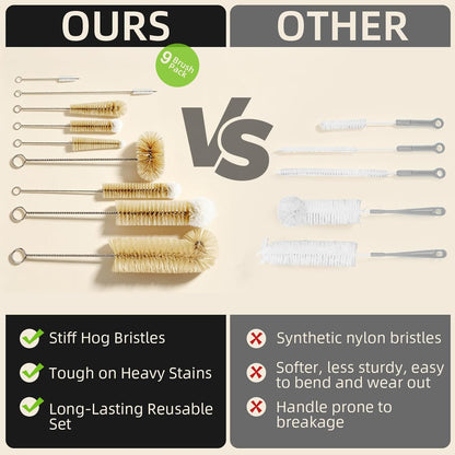Masthome 9 Pieces Bottle Brush Set, Long Handle Bottle Cleaner for Washing Narrow Neck Wine/Beer Bottle, Hummingbird Feeder, Baby Bottle, Sports Bottle, Thermos, Flask