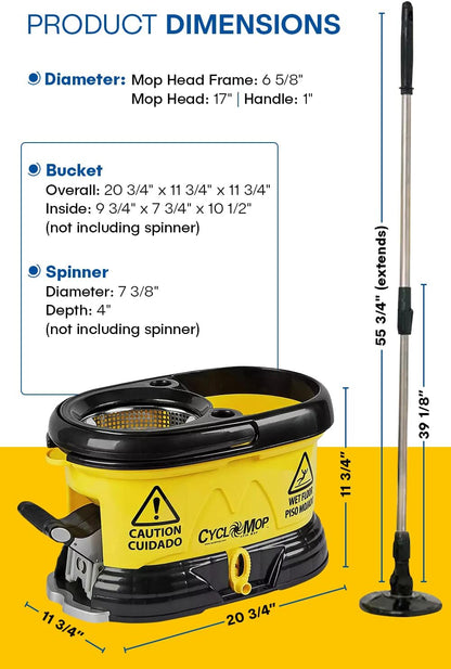 CycloMop® Commercial Spinning Spin Mop with Dolly Wheels - Heavy Duty Design for Years of Use