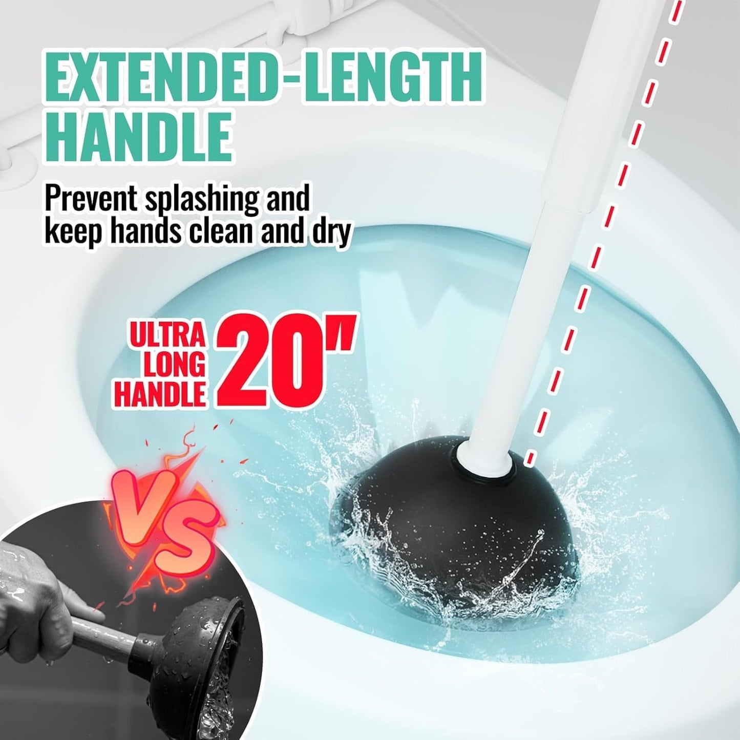 2 Pack 4 in 1 Toilet Brush and Plunger Set with Crevice Cleaning Brush, Toilet Plunger and Brush Set with Extra Long Handle, Plungers for Bathroom Accessories, Toilet Plunger with Holder, Black, Pack