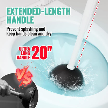 2 Pack 4 in 1 Toilet Brush and Plunger Set with Crevice Cleaning Brush, Toilet Plunger and Brush Set with Extra Long Handle, Plungers for Bathroom Accessories, Toilet Plunger with Holder, Black, Pack