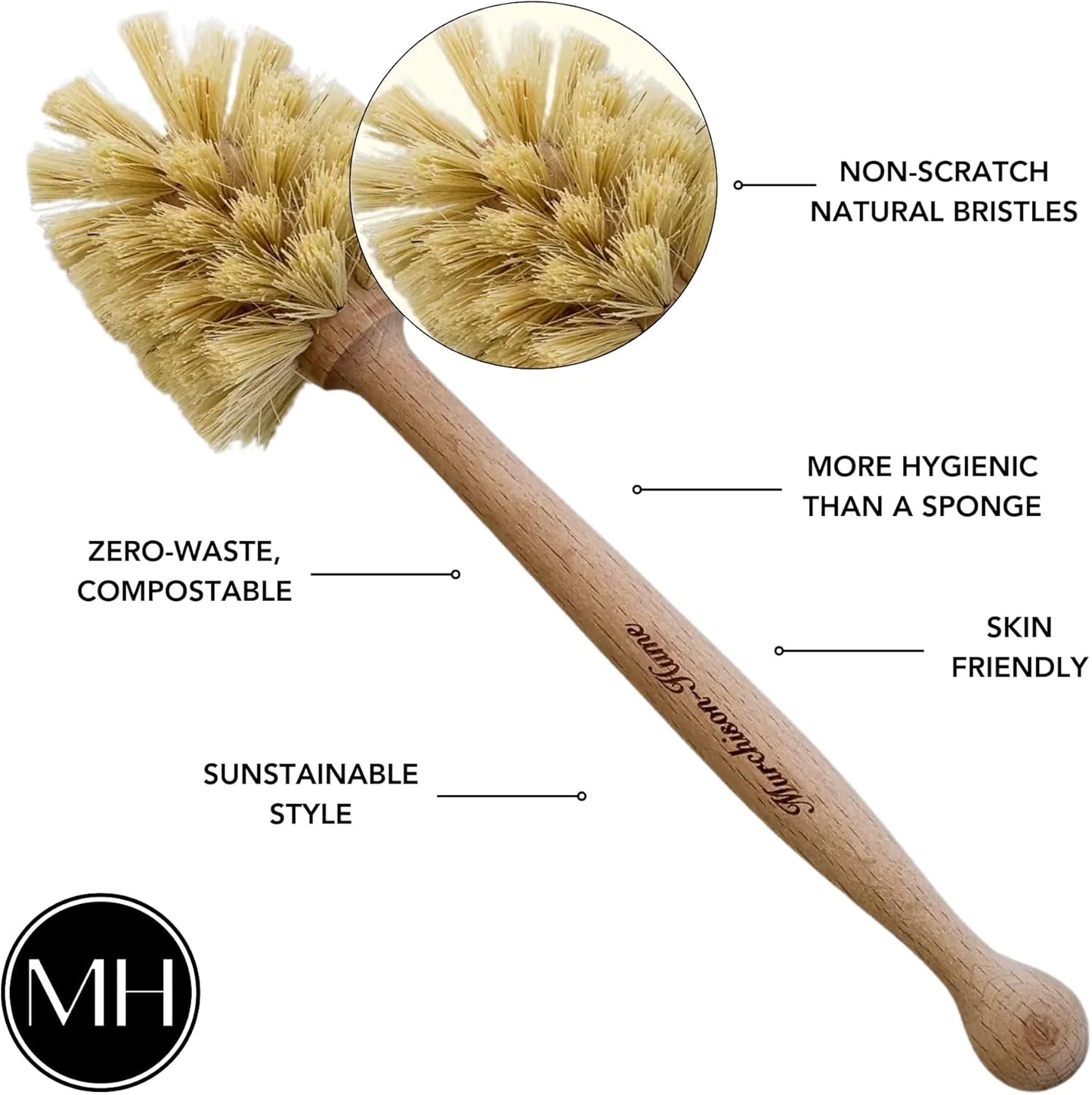 Murchison-Hume Natural Bottle Brush - Eco-Friendly & Biodegradable Bottle Brush with Beechwood Handle and Sisal Bristles, Bamboo Dish Brush for Baby Bottles, Glassware, and More