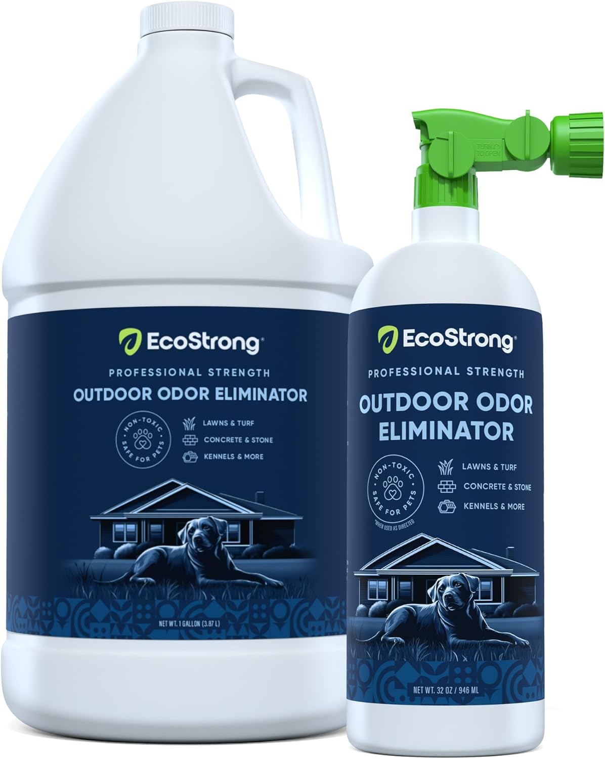 Eco Strong Outdoor Odor Eliminator | Outside Dog Urine Enzyme Cleaner – Powerful Pet, Cat, Animal Scent Deodorizer | Professional Strength for Yard, Turf, Kennels, Patios, Decks (Gallon with Sprayer)