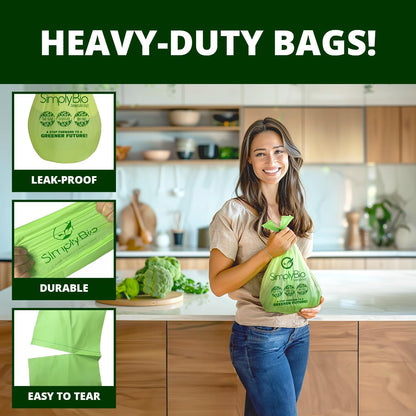 Simply Bio 13 Gallon Compostable Trash Bags Liners Drawstring, Heavy Duty Extra Thick 1 Mil, 49.21 Liter, 30 Bags, Tall Kitchen Food Scrap Waste Bag, ASTM D6400, US BPI and OK Compost Home Certified