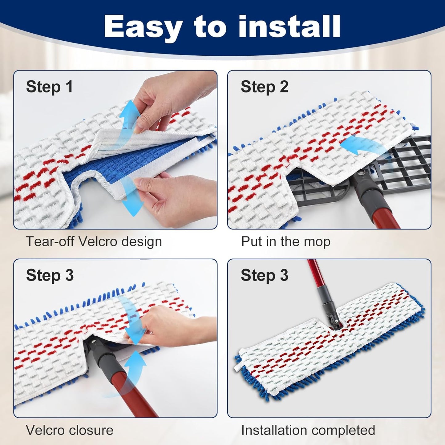 4 Pack Mop Heads Replacements Compatible with O-cedar Dual-Action Flip Mop,Microfiber&Chenille Mop Replace Head for Dry/Wet Use,Double-sided,Reusable and Washable Dust Mop Refills for Floor Cleaning