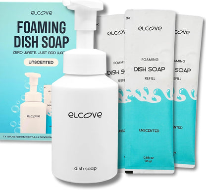 Foaming Dish Soap Refill Eco Friendly (5pk), Concentrated Powder Refills Make 5 Bottles x 12oz each of Non Toxic Dishwashing Soap or Dish Soap Spray, Plastic Free, Septic Safe