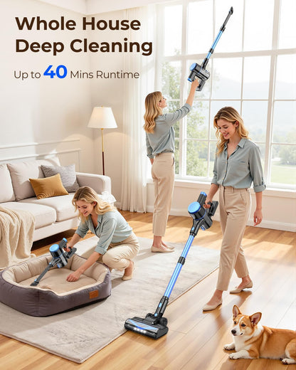 UML0 N8 Cordless Vacuum Cleaner,Lightweight Stick Vacuum with Powerful Suction,2200mAh Battery,40 Mins Runtime, Self-Standing,Rechargeable Vacuum Cleaners for Home Hardwood Floor Pet Hair
