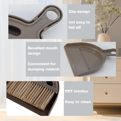 Mini Broom and Dustpan Set Hand Broom with Dustpan Portable Housekeeping Cleaning Tools for Desk,Counter,Sofa,Kitchen,Office,Nest (Off White)