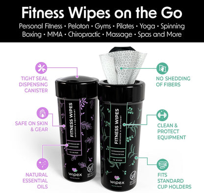 Wipex Fitness Equipment Wipes | Clean Gym Equipment, Yoga Mats, Peloton Bike Cleaner, Exercise Machine Wipes | Lemongrass, Eucalyptus, 75 Ct Canister