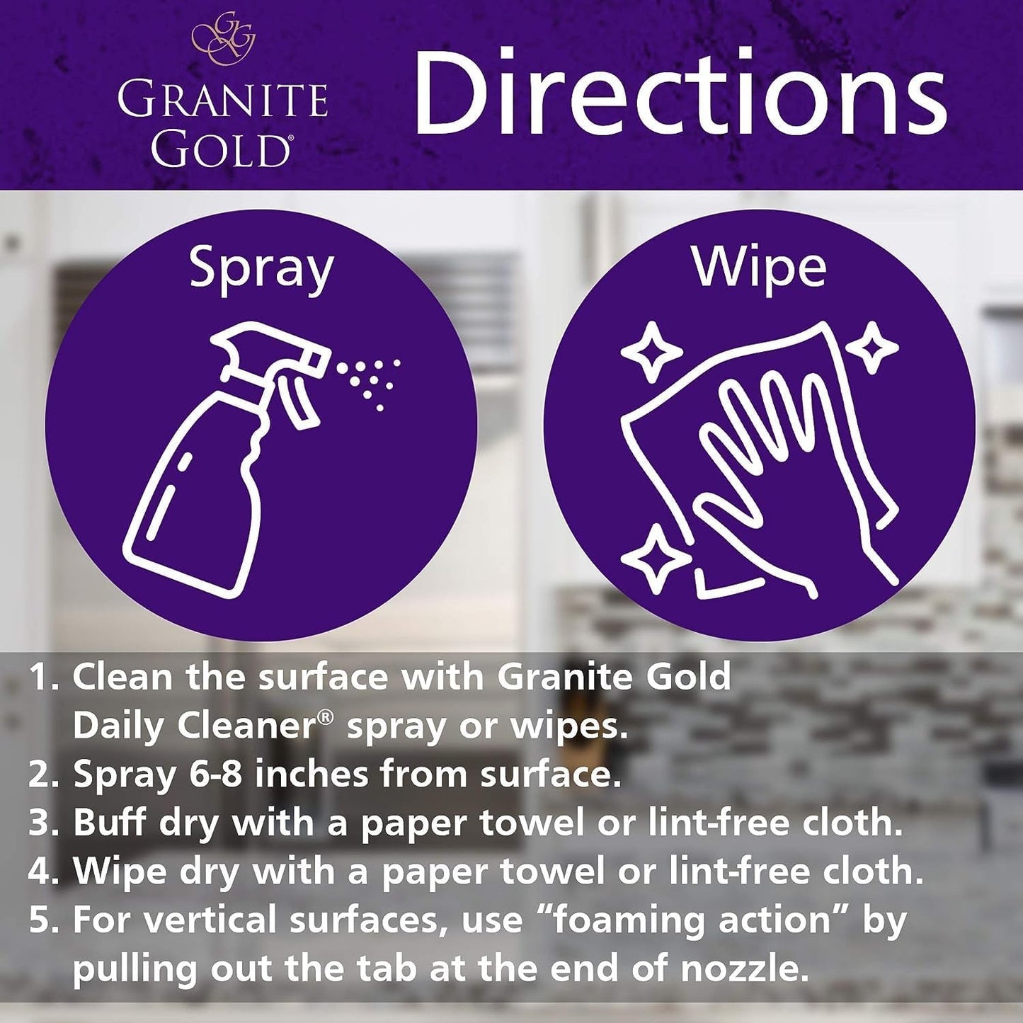 Granite Gold Polish Spray, Streak-Free Shine for Granite, Quartz, Marble, Travertine, Natural Stone Countertops, 24 Fl Oz (Pack of 1)