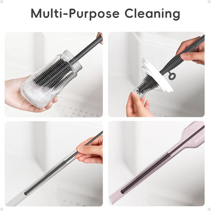 Reusable Silicone Straw Cleaner Brush Set, 2-Pack Extra Long Straw Cleaning Brush for Metal Glass Water Bottle Drinking Straws, Flexible&Bendable Design, Dishwasher Safe, 6mm & 8mm Diameter