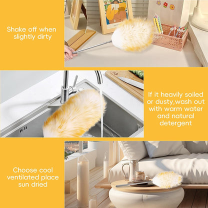 Lambswool Extendable Mini Duster 14-34 Inch Stainless Steel Extension Telescoping Pole Wool Dusters for Cleaning Ceiling Fans Window Blinds Car Interiors Furniture Dusting