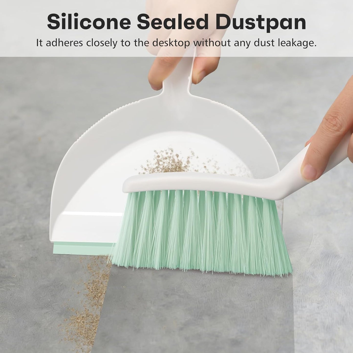 NACENA Mini Broom and Dustpan Set, Small Dust Pan and Brush Set with Handle Dustpan Teeth for Cleaning Hair Suitable for Office Desks Drawers Sofas Outdoor Camping, Light & Purple