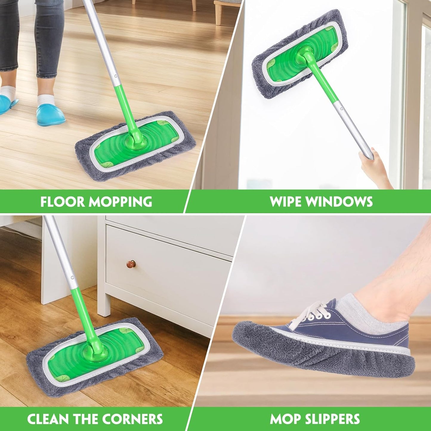 Reusable Microfiber Mop Pads for Swiffer Sweeper Mop - Dry Sweeping Cloths & Wet Mopping Cloths for Household Cleaning - Washable Wet Pads for Mopping Floors - 4 Pack (Mop is not Included)