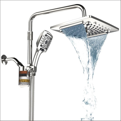 ELLO&ALLO Filtered Rain Shower Head with Handheld Spray, Rainfall Shower Head Combo with 59" Hose, Dual Showerhead Set with Adjustable Shower Extension Arm, Matte Black