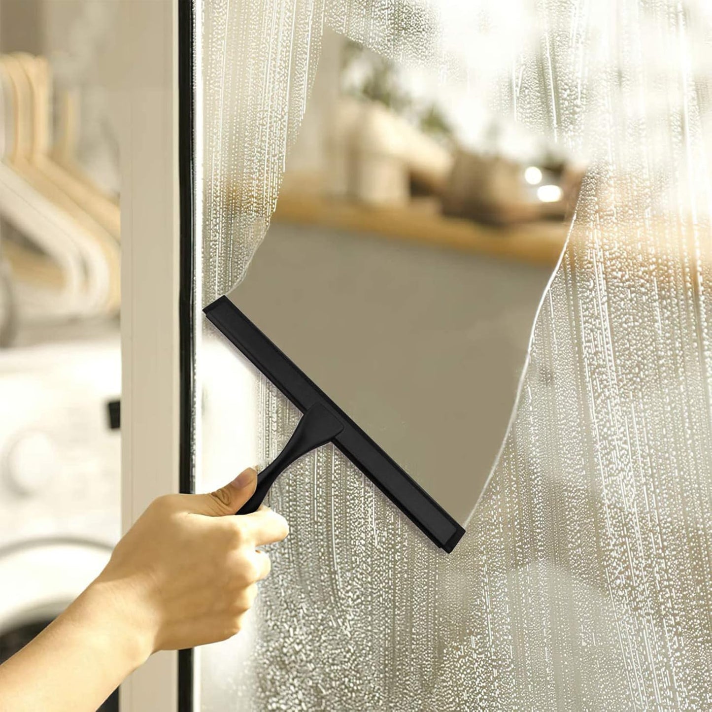 Shower Squeegee for Glass Doors,12-Inch Shower Glass Squeegee, Sliver Shower Squeegee for Shower Doors,Mirror,Windows, with Shower Door Hook and Adhesive Hook