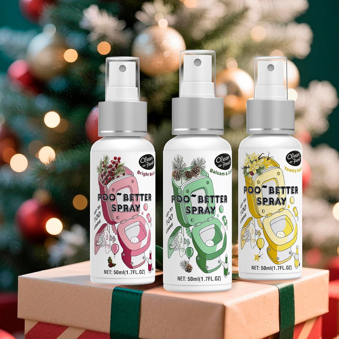 Clean-n-Fresh Toilet Spray, Variety Pack of 3 - Citrus/Lavender/Hibiscus, Bathroom & Toilet Odor Elimination, Travel Size 1.7 Fl Oz Each, Total 5.1 Fl Oz