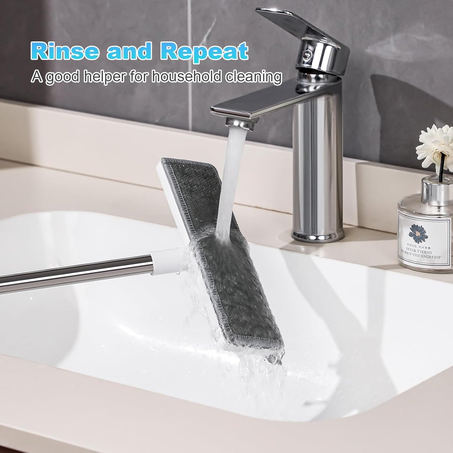 Rubber Floor Squeegee for Smooth Surface Concrete Floor, Tile Floor, Heavy Duty Garage Shower Floor Squeegee Broom for Removing Water, Commercial Scrubber Mop with Adjustable Long Handle
