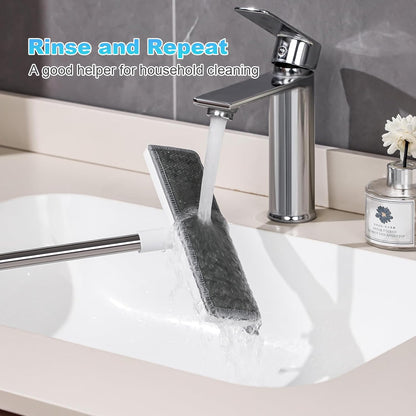 Rubber Floor Squeegee for Smooth Surface Concrete Floor, Tile Floor, Heavy Duty Garage Shower Floor Squeegee Broom for Removing Water, Commercial Scrubber Mop with Adjustable Long Handle