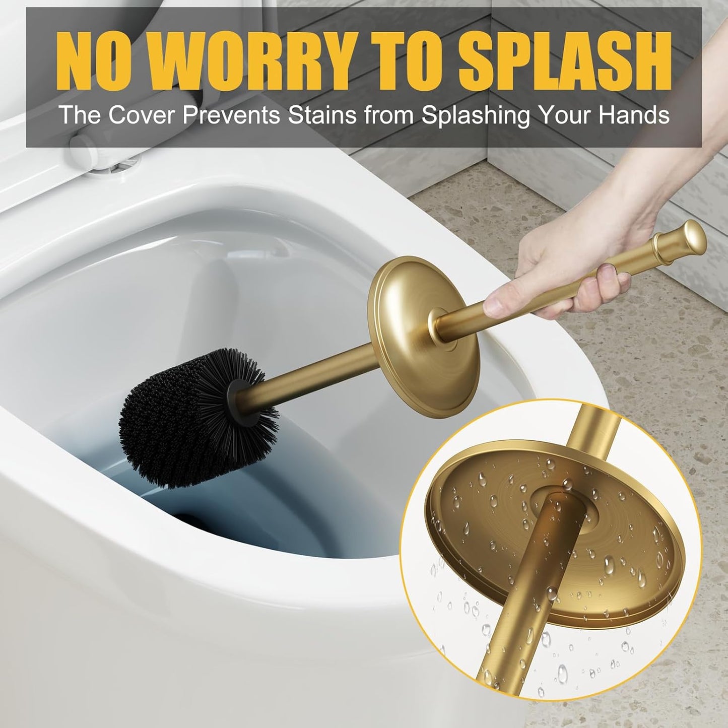 BESy Toilet Brush and Holder, Toilet Cleaner Bowl Set with Two Brush with Extra Long Handle, Durable Bristles Toilet Scrubber and Covered Holder, Drip-Proof Stainless Steel Oil Rubbed Bronze