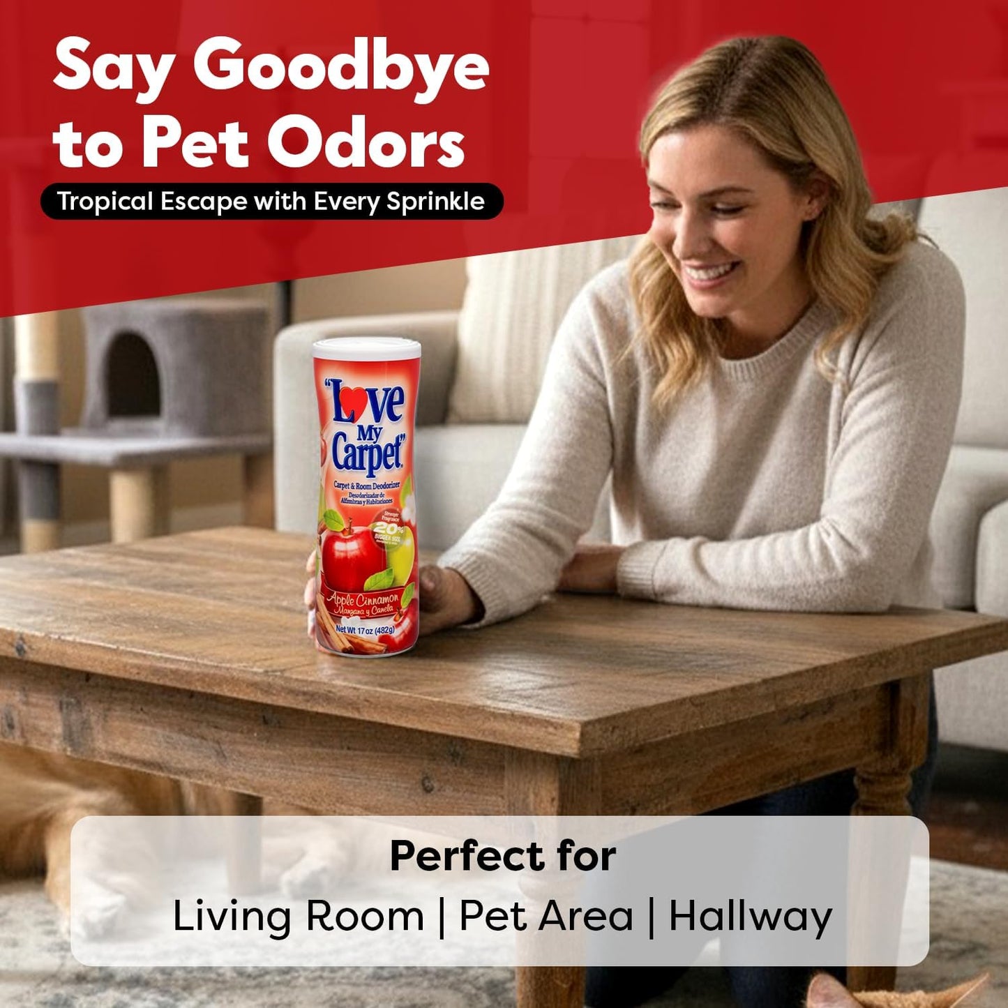 6 Love My Carpet | Carpet Deodorizer & Freshener Powder | 17 oz Pet Odor Eliminator for Strong Odor & Pet Urine | FRESH LINEN | Safe for Homes with Pets