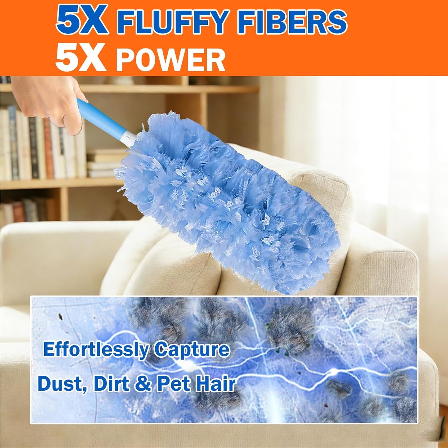 60 Heavy Duty Duster Refills for Swiffer Duster, 3 ft Extendable Handle, 1 Short Handle, Multisurface 360 Dusters kit for Dusting Furniture, Ceiling Fans, Blinds, Blue