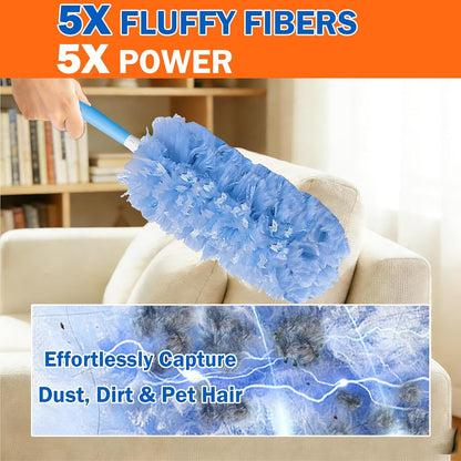 60 Heavy Duty Duster Refills for Swiffer Duster, 3 ft Extendable Handle, 1 Short Handle, Multisurface 360 Dusters kit for Dusting Furniture, Ceiling Fans, Blinds, Blue