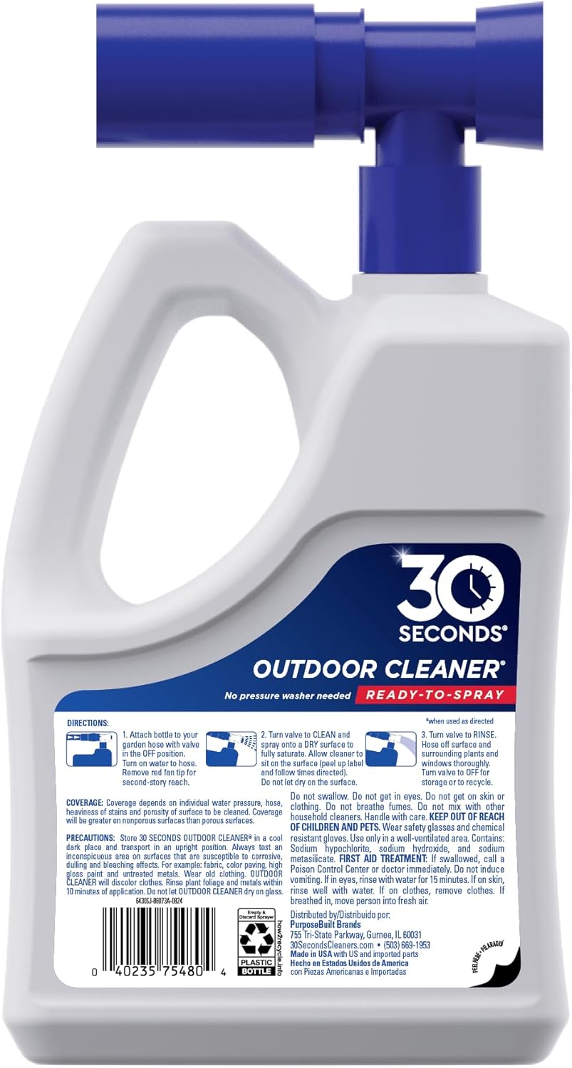 30 SECONDS Outdoor Cleaner 2 Pack with Hose End Sprayer - Cleans Stains from Algae, Mold and Mildew on Vinyl Siding, Deck, Patio, Brick and More