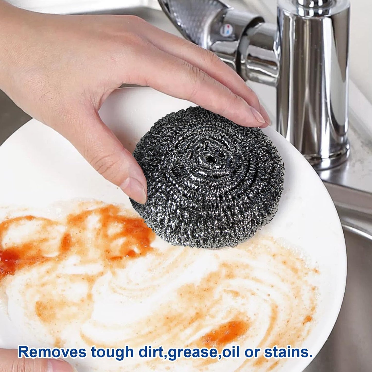 Metal Scrubber Kkuadcehi 6 Pcs Steel Wool Scrubber, Stainless Steel, Metal Sponge, for Cleaning Kitchen, Cleaning Dishes， Pots, Stove, Dish, Oven (6)