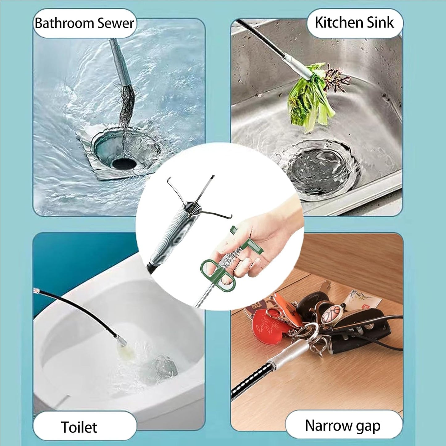 76 inch Drain Snake,Drain Clog Remover - Flexible Grabber Claw Pick Up Reacher Tool for Home Sink, Bathroom Tub,Drain, Toilet, Tight Spaces