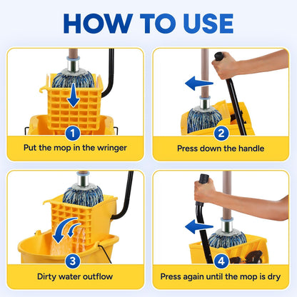 PLASTIC PRINCE Small Mop Bucket with Wringer on Wheels 5 Gallon, Heavy Duty Dual Chamber Mop Bucket Separate Dirty Water, Perfect for Household, 20 Quart Yellow