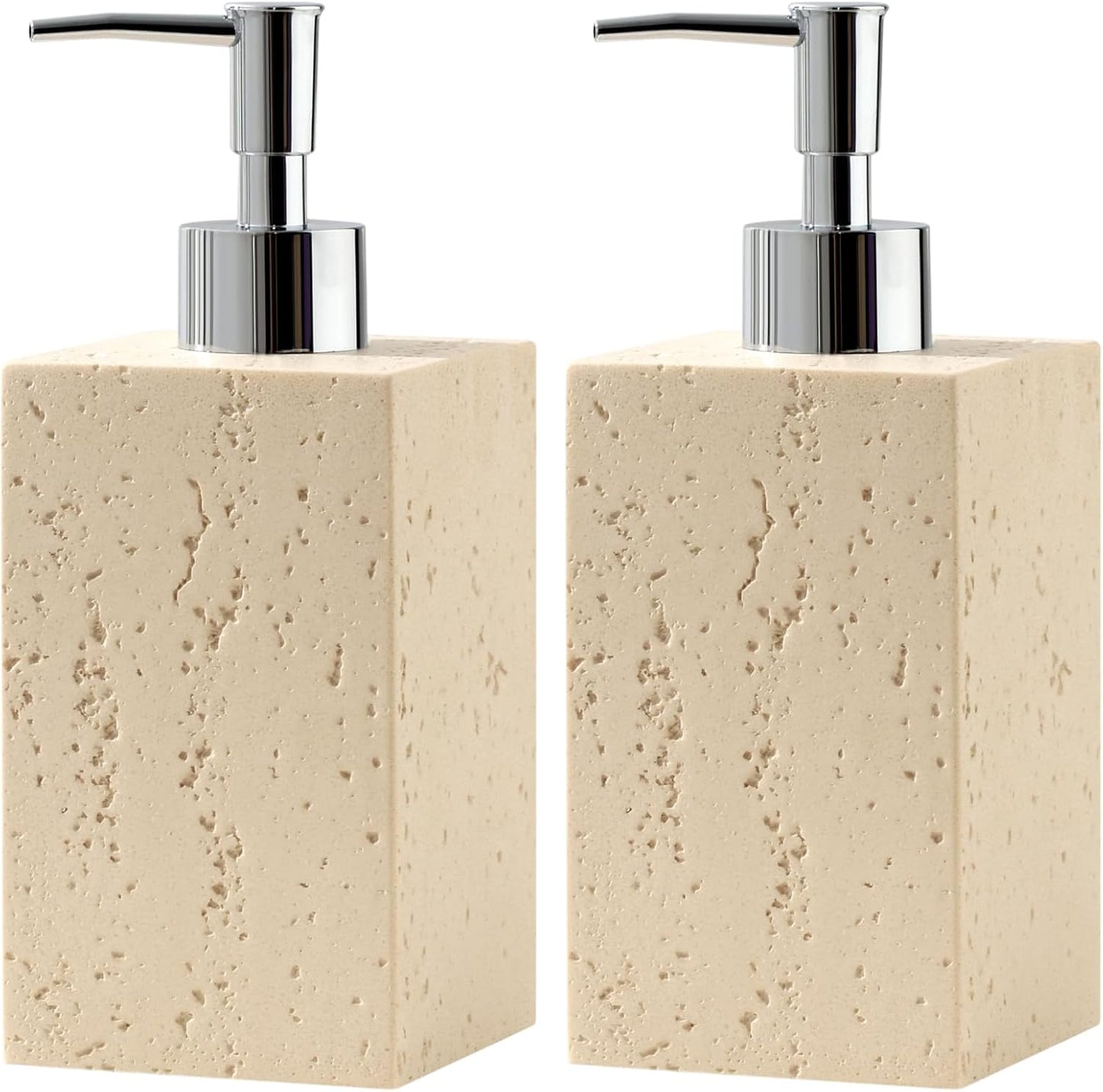 Soap Dispenser 420ML 14OZ, 2pcs Luxurious Hand Dish Soap Dispenser Set, Refillable Lotion Bottle with Rustproof Pump for Bathroom Countertop Kitchen Sink (Off White)